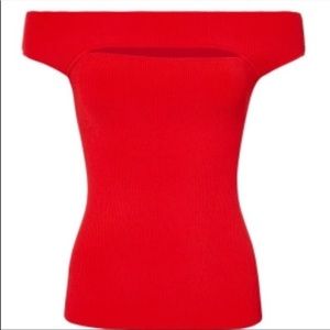 INTERMIX Alexa Off Shoulder Red Knit Top NWT